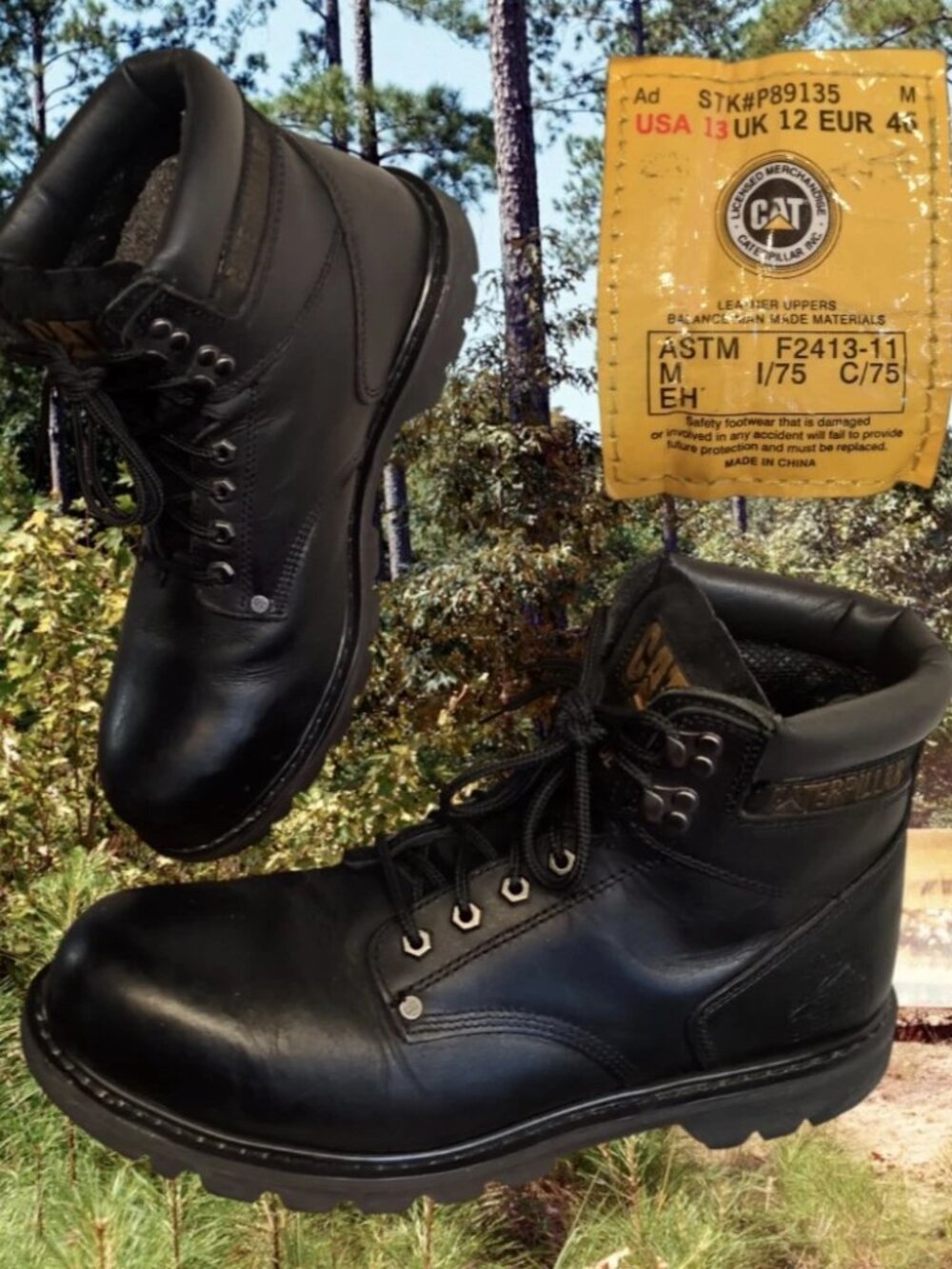 Caterpillar Men's Second Shift Steel Toe Black Leather Work Boots Sz 13 P89135